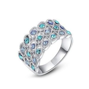 Silver Platinum plated ring with blue stones